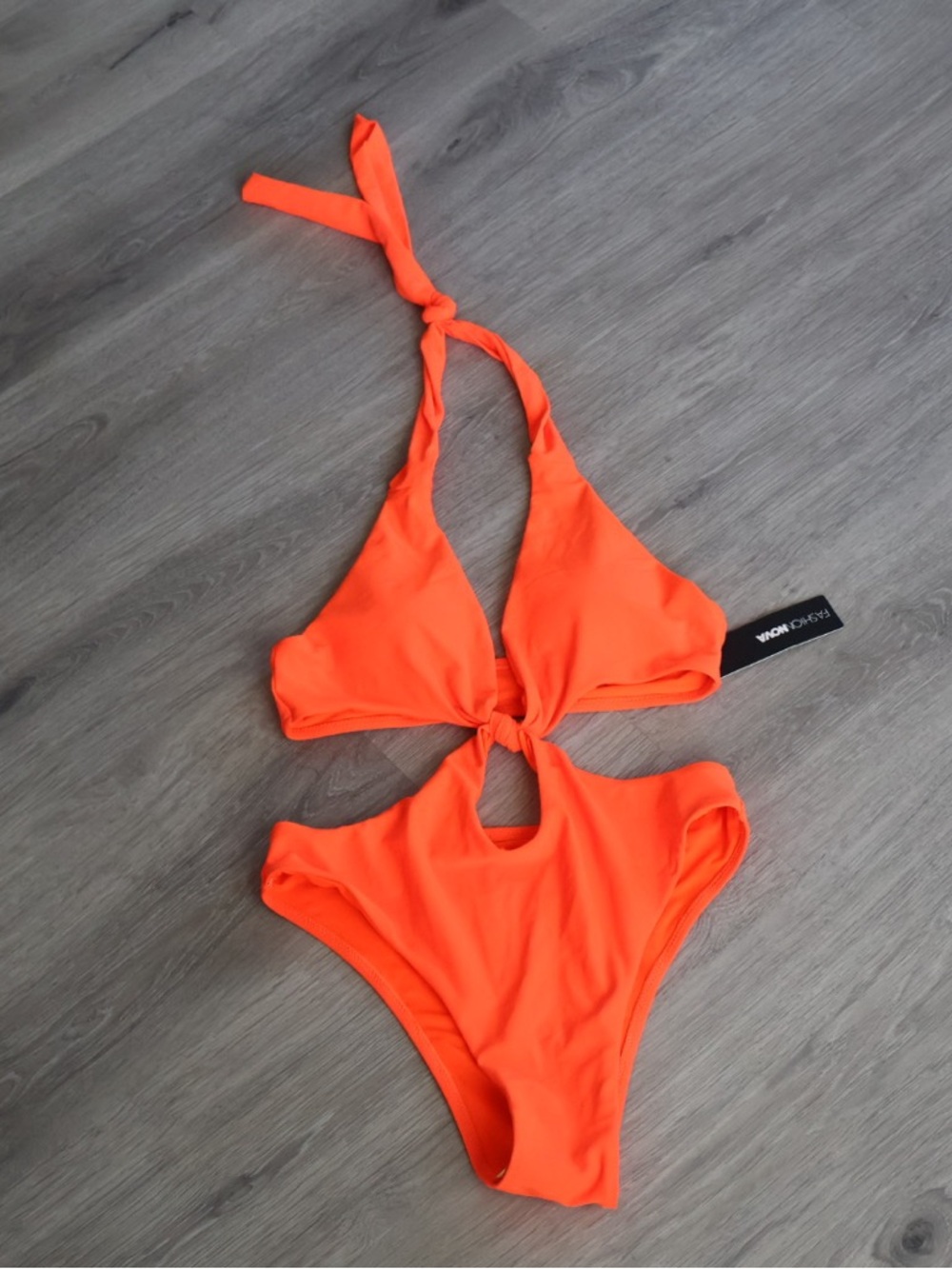 Fashion Nova Island Waves Knotted Cutout One‑Piece — Neon Orange, Size M, NWT